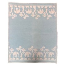 VTG Thick Blue Baby Elephants Baby Crib Blanket Cotton Flannel 1930s Rev... - $33.86