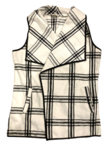 ETWO Vest Womens Small Cream Black Buffalo Plaid Open Front Blanket Wrap... - $14.73