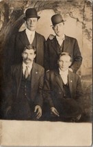 RPPC Four Handsome Dapper Men Derby Hats Mustache c1910 Studio Photo Postcard V5 - £15.69 GBP