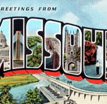 Missouri Landmarks In Letters Postcard Linen Vintage Graphic Arts - £14.29 GBP