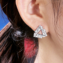 Earrings Copper Inlaid Elegant Crystal Hipster Ear Studs Triangle  Head - £7.90 GBP