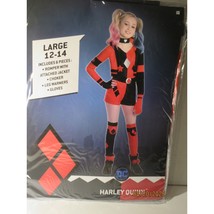 Harley Quinn Costume Girls Large 12-14 6 Piece Romper Jacket Choker Gloves - $22.45