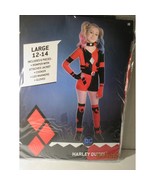 Harley Quinn Costume Girls Large 12-14 6 Piece Romper Jacket Choker Gloves - $22.45