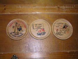 Vintage Lot of 3 Round Painted Wood Coasters with Funny Sayings – God Bl... - $5.89