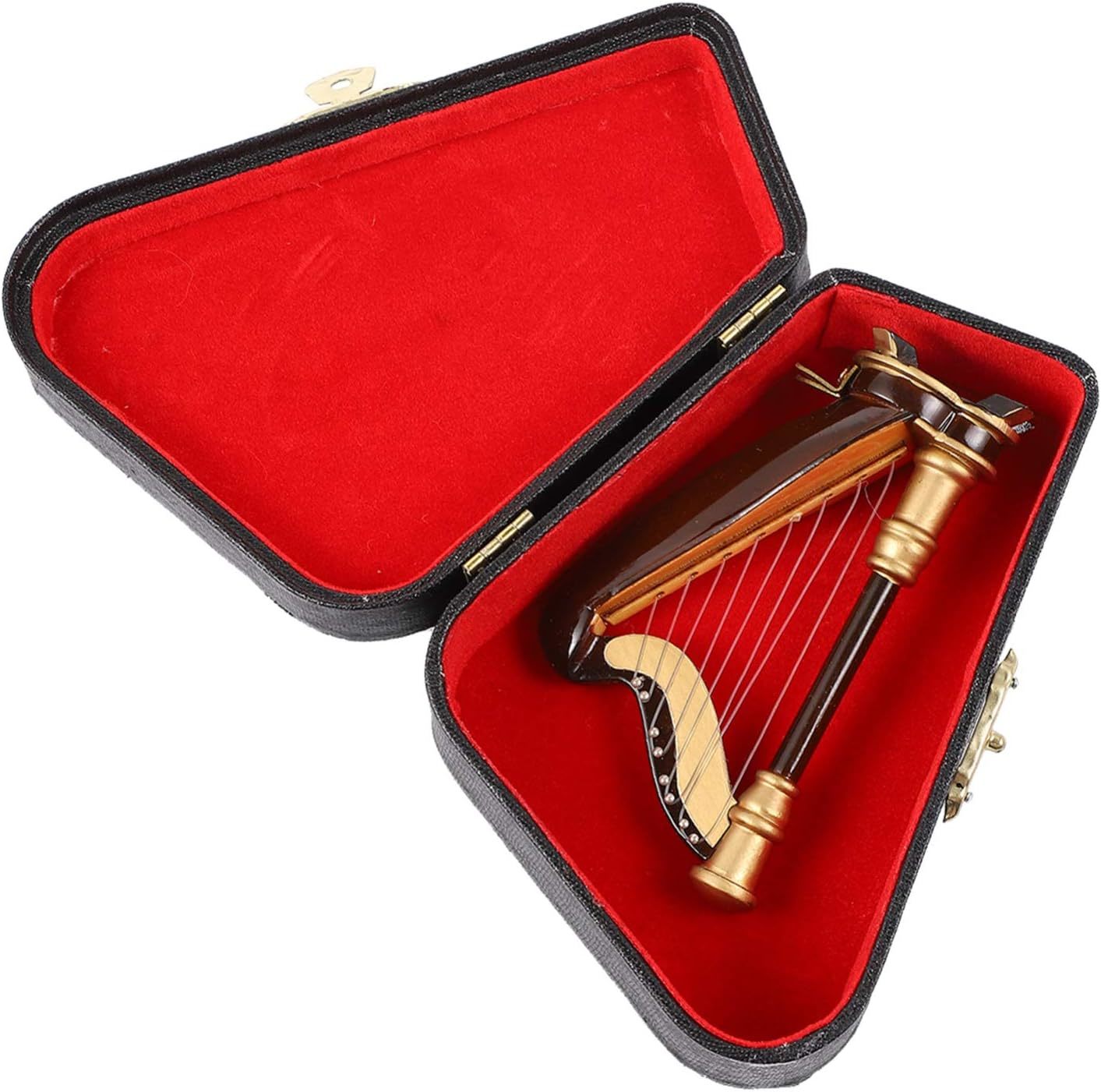 Milisten Wooden Dollhouse Mini Harp With Storage Box Miniature Harp Mode... - $32.97