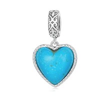 Sterling Silver 925 Turquoise Blue Retro Style Heart Dangle Charm For Bracelets - £15.66 GBP