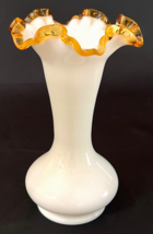 Vintage Fenton Gold Crest Flower Vase Bulbous Base Flared Crimped Ruffled Rim - £19.91 GBP