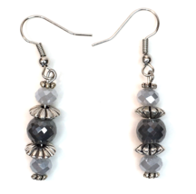 Sparkling Gray &amp; Silver Tone Dangle Drop Earrings Faceted Beads - £7.86 GBP