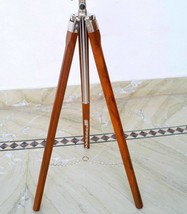 Antique chrome color brown wooden corner floor tripod stand vintage home... - $66.50