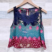 Farm Rio Crochet Neck Sheer Crop Tank Top Blue Pink Green Paisley Womens... - £38.12 GBP