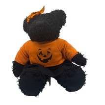 Hallmark Halloween Black Teddy Bear Plush With Orange Pumpkin Shirt &amp; Bow - $26.72