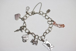 James Avery 925 Sterling Heart Link Charm Bracelet w/ 7 assorted Silver Charms - £258.30 GBP