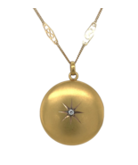 Victorian 10k Yellow Gold Round Genuine Natural Diamond Locket 14k Chain... - $1,084.05