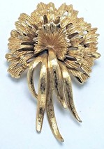 Vintage Monet Gold Tone Suburst Bow Brooch Pin Large 2.5 x 1.25&quot; Signed - £17.80 GBP