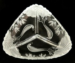 Mikasa Crystal Three Part Serving Dish Frosted Glass Peacocks 12&quot; Triangular - £14.86 GBP