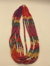 Vintage Multistrand Multicolor Wood Bead Tribal Boho Southwest Necklace - £29.35 GBP