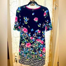 Eliza J Dress Size 0P Floral Pink Navy Blue Midi Length Exposed Zipper - $41.87