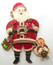 Vintage LATR 2GO &quot;Lunch at the Ritz&quot; Moveable Jeweled Santa Brooch/Pendant - £138.17 GBP