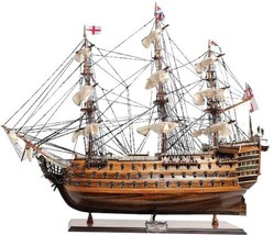 Ship Model Watercraft Traditional Antique HMS Victory Boats Sailing Wood Base - £793.70 GBP