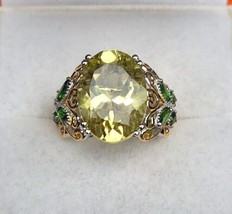 Ouro Verde Quartz / Chrome Diopside Ring in Platinum Sterling &amp; Gold Vermeil Sz9 - £79.89 GBP