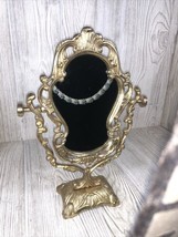 Vintage Ornate Brass Framed Mirror Tilting Tabletop Makeup Vanity Mirror - £59.11 GBP