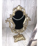 Vintage Ornate Brass Framed Mirror Tilting Tabletop Makeup Vanity Mirror - £59.06 GBP