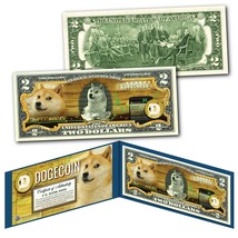 DOGECOIN Cryptocurrency Commemorative Collectors Art Genuine U.S. $2 Bill - £11.13 GBP