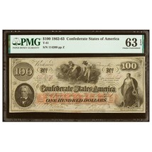 1862-63 $100 Confederate Currency Choice Uncirculated PMG 63 EPQ T41 San... - $654.49