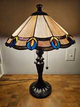 Dale Tiffany Aldridge Peacock Table Lamp Antique Bronze Stained Glass 22” Tall - £94.51 GBP