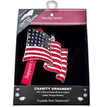 Christmas Tree Ornament SUPPORT TROOPS FLAG m Military H Lewis w Crystals - £15.17 GBP