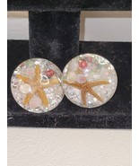 Vintage clip on Earrings starfish seashells Enamel glass - £11.76 GBP