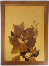 16 X 12 INTRICATE HIBISCUS FLOWER INSET WOOD PICTURE POLYNESIAN WALL HOM... - £36.05 GBP