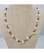 Vintage Handmade Daisy Necklace 24 Inch w/ Multicolor Beads - $39.76 CAD