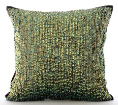 Rainbow Sparkly Sequins 16&quot;x16&quot; Silk Brown Accent Pillows, Supernova - £41.54 GBP+