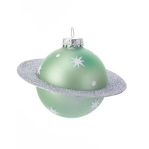 SATURN GLASS ORNAMENT 4.5&quot; Green Planet Mid-Century Outer Space Christma... - $19.95