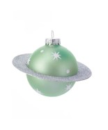 SATURN GLASS ORNAMENT 4.5&quot; Green Planet Mid-Century Outer Space Christma... - £15.77 GBP