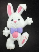 Vintage 1985 Hallmark Easter Bunny Rabbit Brooch White Pink Purple Bow S... - $19.79