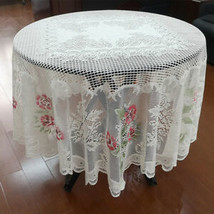 White Round Lace Floral Tablecloth Cover Home Wedding Party Decoration 70&quot; - £16.66 GBP