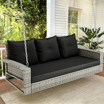 Yitahome 3-Seats Wicker Hanging Porch Swing Chair Outdoor Gray Rattan Patio - $240.92