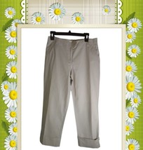 ANN TAYLOR LOFT PANTS 4 BEIGE  POCKETS CUFF ANKLES  BUTTONS - $11.88