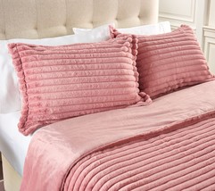 Berkshire Jacquard Fur & Velvetsoft Coverlet Set - Twin in Blush - $193.99