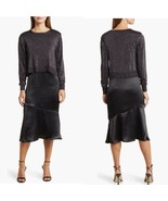 Sam Edelman Satin Slipdress Metallic Sparkle Boat Neck Sweater, Black, 1... - $2,194.81 MXN