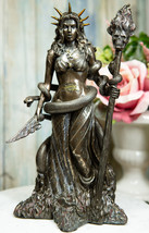Ebros Greek Goddess Underworld Hecate Holding Fire Skull Staff Statue Figurine - £44.89 GBP