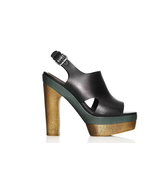 Marni By H&amp;M Platform Heels Chunky Women Shoe Black Leather Wooden Peep 9 - £55.08 GBP