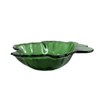 Vintage Anchor Hocking Maple Leaf Forest Green Glass Candy Dish Bowl 6.5 x 5.25 - £11.20 GBP