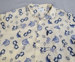 Columbia Hawaiian Swordfish Floral Button Up Short Sleeve Shirt Mens Blu... - $13.98