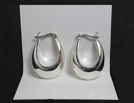 Oval Chubby Hoop Earrings 925 Sterling Silver, Handmade Women Puffed Earrings - £28.06 GBP+