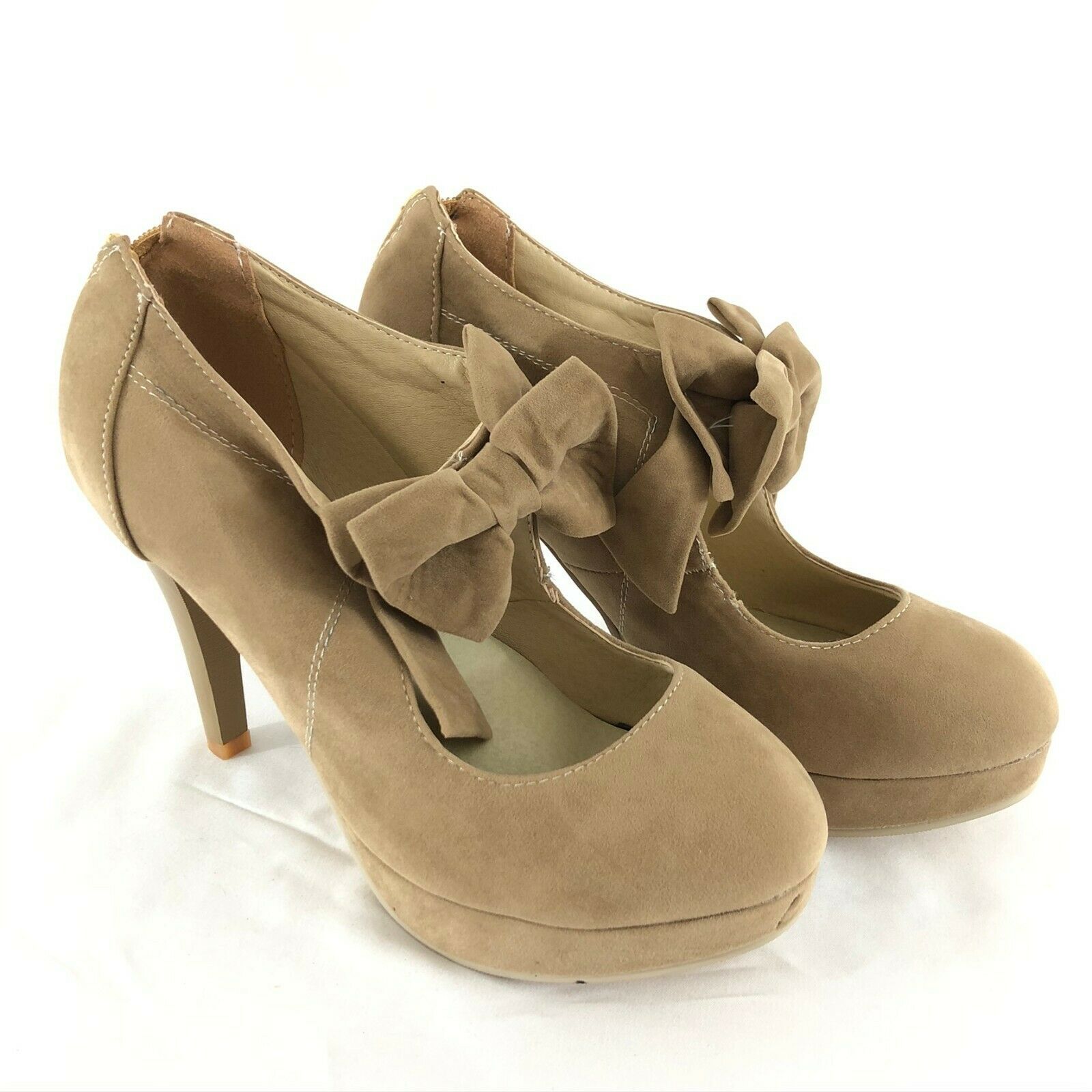 Primary image for Womens Stiletto Platform Pumps Faux Suede Bows Brown Size 39 US 9