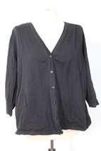 Eddie Bauer 2X Black V-Neck Cotton Blend 3/4 Sleeve Cardigan Sweater - $25.64