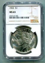 1922 Peace Silver Dollar Ngc MS63 Nice Original Coin Premium Quality Pq - £57.74 GBP